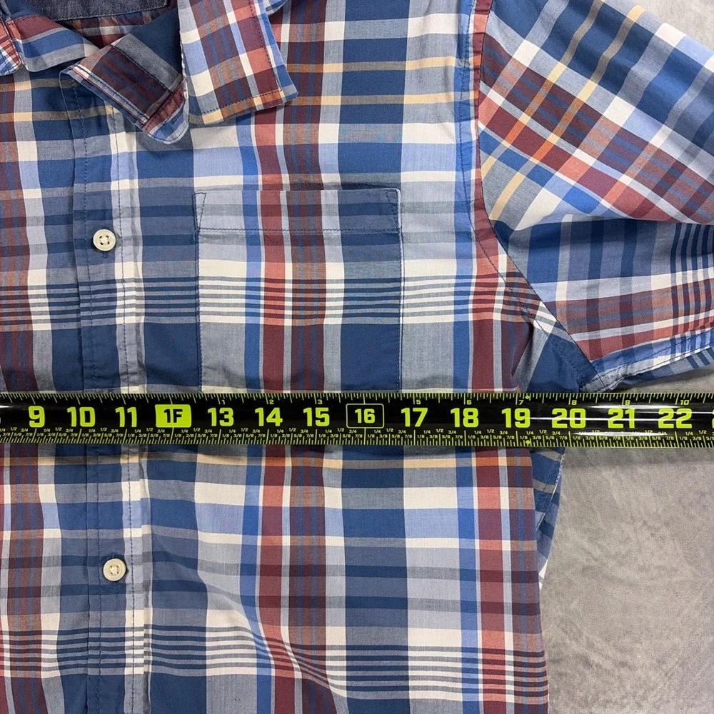 Banana Republic Button Down Shirt Mens S Blue Plaid Stretch Soft Wash Standard